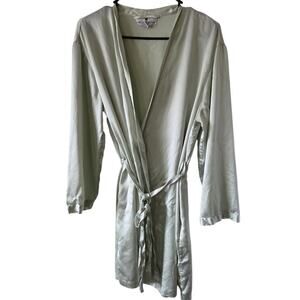 Saks Fifth Avenue Silk Medium Green Kimono Short ROBE Pockets Belt
